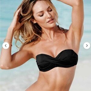 Victorias Secret Black Twist Push Up  Bandeau Bikini Swim Top With Straps 34C